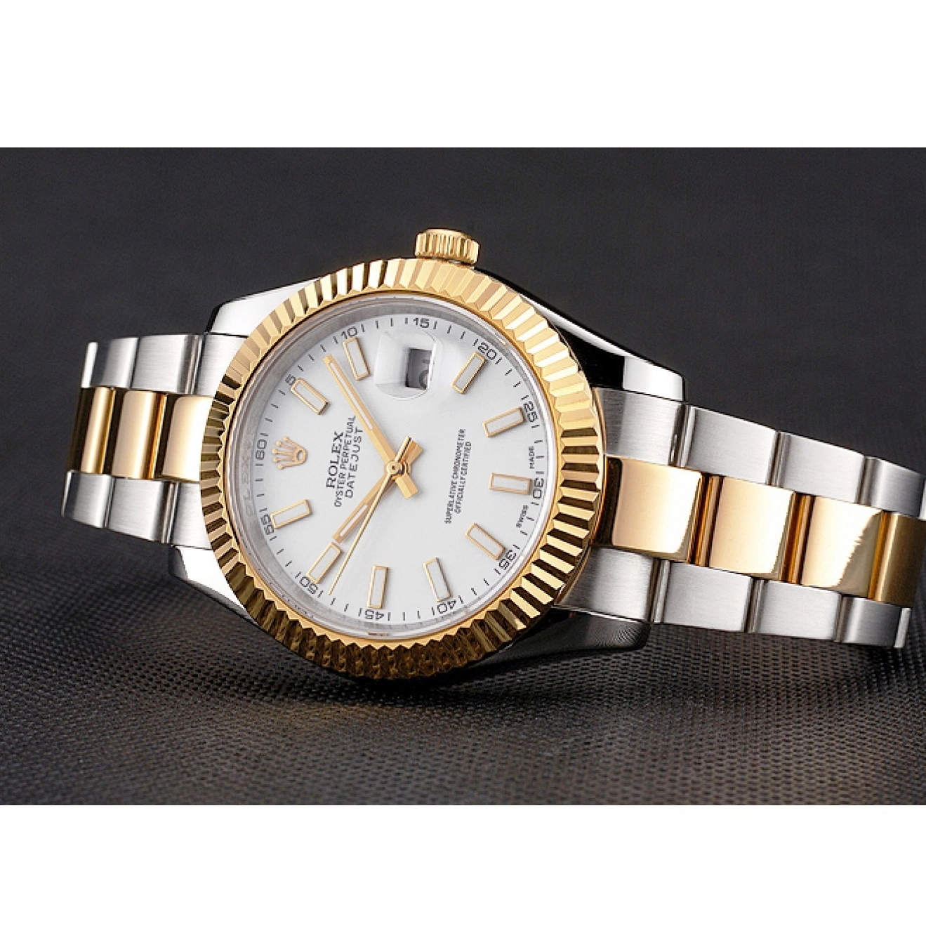 Rolex aaa copy Dial Two Bracelet Tone Swiss Stainless Case Rolex Gold White Datejust Steel 0520